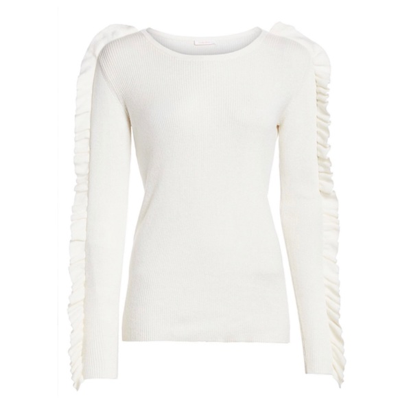 SEE BY CHLOE REVOLVE WHITE RUFFLE LONG SLEEVE KNIT SWEATER - Picture 7 of 9